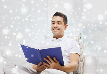 Image showing happy man reading book at home