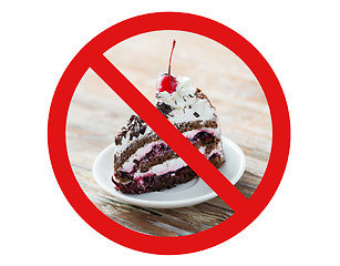 Image showing piece of cherry chocolate cake behind no symbol