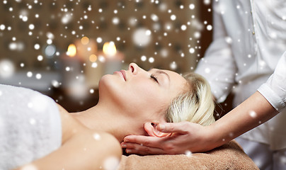 Image showing close up of woman having head massage in spa salon