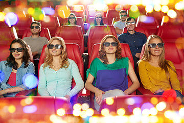 Image showing happy friends watching movie in 3d theater