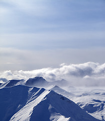 Image showing Evening sunlight mountains in cloud