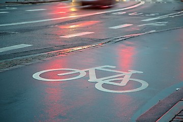 Image showing Bicycle lane in the rain