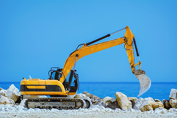 Image showing Excavator on the Seaside