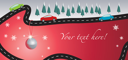 Image showing Christmas card with road and cars