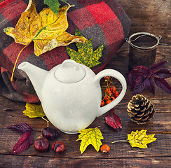 Image showing Autumn still life with kettle