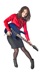 Image showing Funny businesswoman with electronic guitar