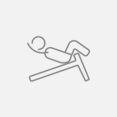 Image showing Man doing crunches on incline bench line icon.