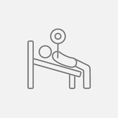 Image showing Man lying on bench and lifting barbell line icon.