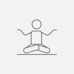 Image showing Man meditating in lotus pose line icon.