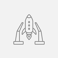 Image showing Space shuttle on take-off area line icon.