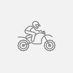 Image showing Man riding motocross bike line icon.