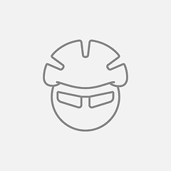 Image showing Man in bicycle helmet and glasses line icon.