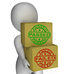 Image showing Passed And Failed Boxes Mean Product Testing Or Validation