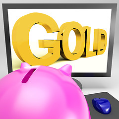 Image showing Gold On Monitor Shows Wealth