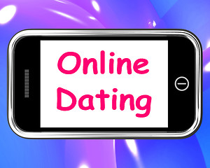 Image showing Online Dating  On Phone Shows Romancing And Web Love