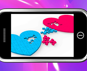 Image showing Two Hearts On Smartphone Showing Commitment