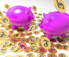 Image showing Piggybanks On Coins Showing Britain Incomes