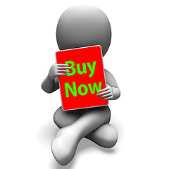 Image showing Buy Now Character Tablet Showing Buying And Purchasing Immediate