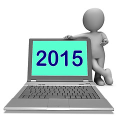 Image showing Two Thousand And Fifteen Character And Laptop Shows Year 2015
