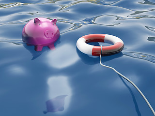 Image showing Piggy With Lifebuoy Shows Lifesaver And Investment