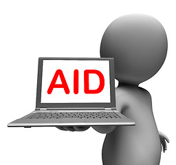 Image showing Aid Character Laptop Shows Assistance Aiding Helping Or Relief