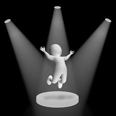 Image showing White Spotlights On Jumping Character Showing Fame And Performan