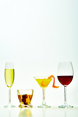 Image showing set with different drinks on white background