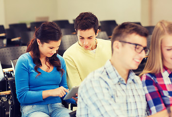 Image showing group of smiling students with tablet pc