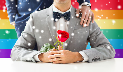 Image showing close up of male gay couple with wedding rings on