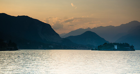 Image showing Sunset on Italy lake