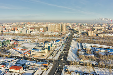 Image showing Aerial view on Melnikayte street bridge. Tyumen
