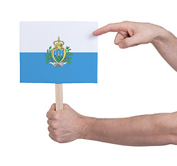 Image showing Hand holding small card - Flag of San Marino