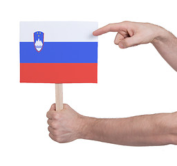 Image showing Hand holding small card - Flag of Slovenia