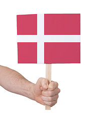 Image showing Hand holding small card - Flag of Denmark