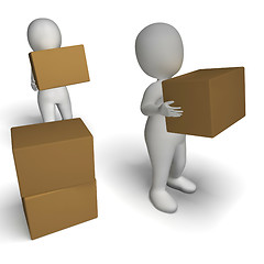 Image showing Delivery By 3d Characters Shows Moving Packages 