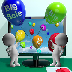 Image showing Sale Balloons Coming From Computer Showing Promotion And Reducti