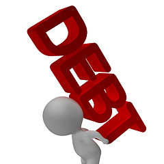 Image showing Debt Word And 3d Character Shows Bankruptcy And Poverty