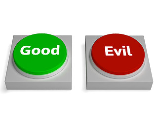 Image showing Good Evil Buttons Show Goodness Or Devil