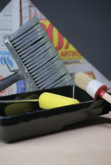 Image showing paintbrush and paint roller