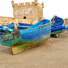 Image showing   boat and sea in africa morocco old castle brown brick  sky