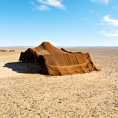 Image showing tent in  the desert of morocco sahara and rock  stone    sky