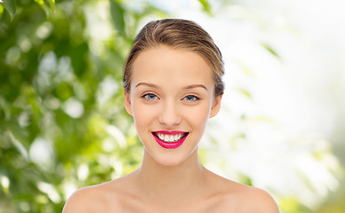 Image showing smiling young woman face and shoulders