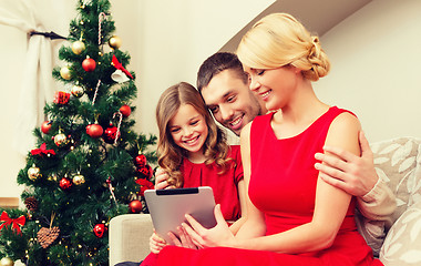 Image showing smiling family with tablet pc