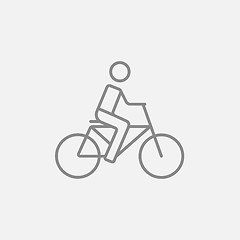 Image showing Man riding bike line icon.