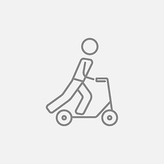 Image showing Man riding kick scooter line icon.