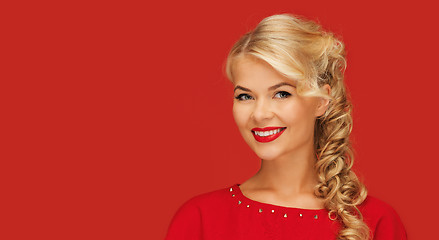 Image showing lovely smiling woman in red