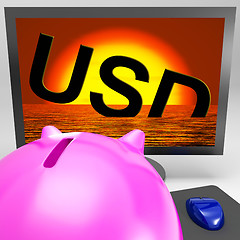 Image showing USD Sinking On Monitor Showing American Debts