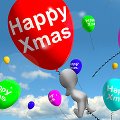 Image showing Balloons Floating In The Sky With Happy Xmas Message