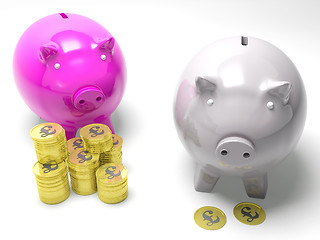 Image showing Two Piggybanks Savings Show Britain Banking Accounts