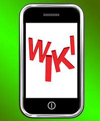 Image showing Wiki On Phone Shows Online Information Knowledge Or Encyclopaedi